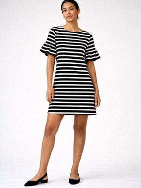 J.Crew Black & White Striped Ruffle Sleeve Dress – XS